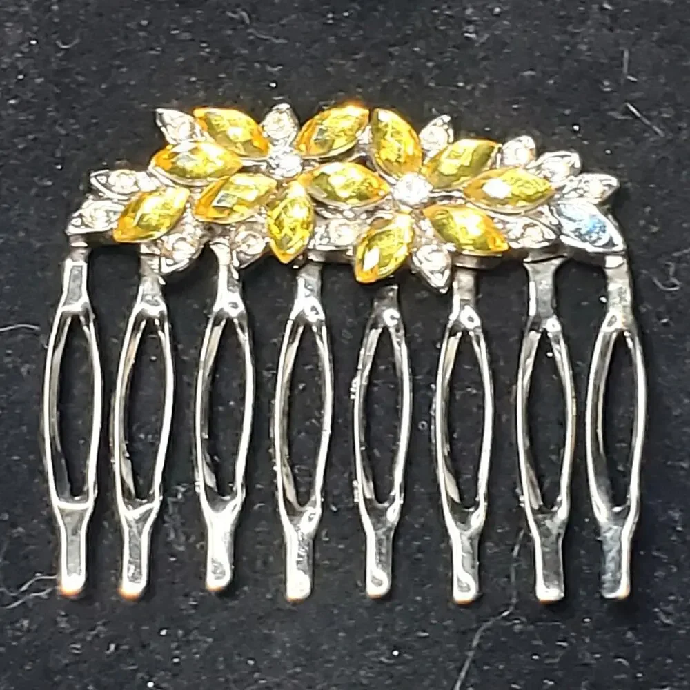 Silver Tone Floral Rhinestone Hair Clip Accessory 2